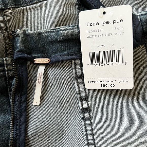 NWT Free People Womens Blue Denim Mini Stretch A-Line Skirt Sz 2 - Picture 7 of 7